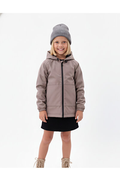 blayn jeans Girl's Dark Cream Lined Waterproof and Windproof Double Zipper Raincoat