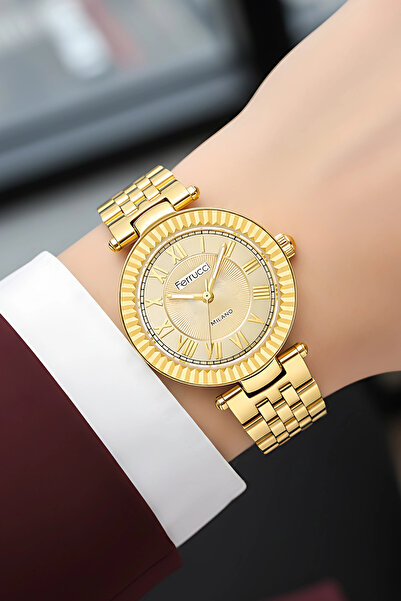 Ferrucci Steel Cord Steel Case Women Wrist Watch Gold Sdfer184