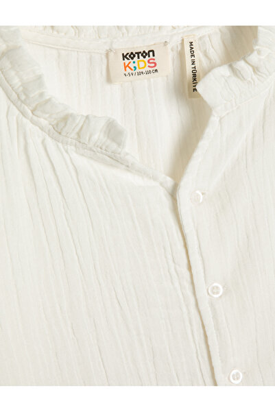 Koton Shirt Cotton Long Sleeve Elastic Cuff Mock Neck