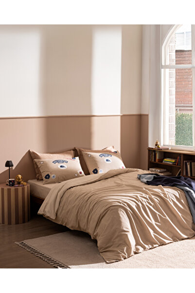 Madame Coco Ruben King Size 100% Cotton Ranforce Printed Duvet Cover Set - Beige