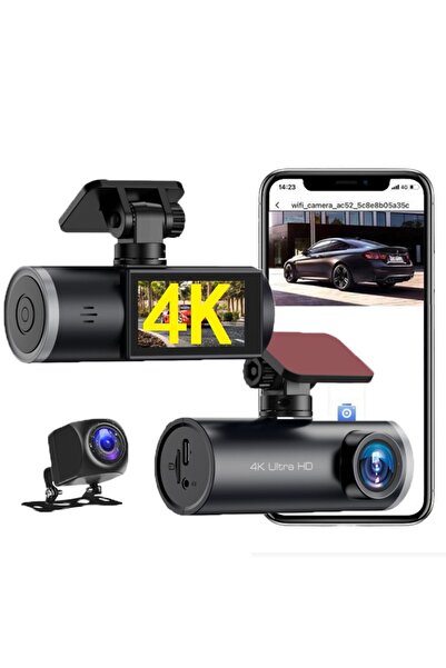 4K WiFi 3-Kameralı Araç Kamerası – Ön + İç + Arka, Mobil App Kontrolü, Full HD Gece Görüş