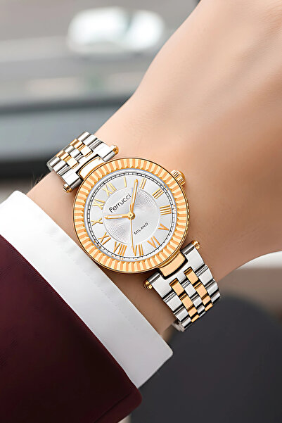 Ferrucci Steel Cord Steel Case Women Wrist Watch Silver-Rose Sdfer184