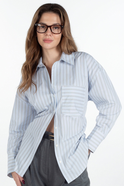 BarB Mila Blue Striped Oversized Women's Shirt