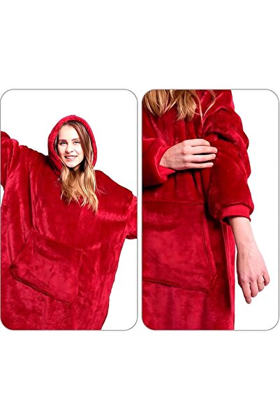 Optim Solution Oversized Unisex Blanket Hoodie, Soft, Red, 80x90cm
