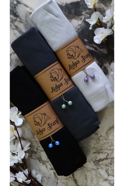 Lidya Şal Yumuşak Dokulu Jersey Penye Şal Seti Şal Klipsi Hediyeli (SİYAH ANT...