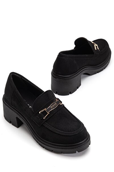 Dilimler Ayakkabı Suede Tractor Sole Buckle Women's Daily Shoes Black