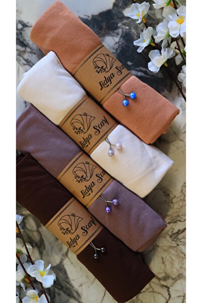 Lidya Şal Yumuşak Dokulu Jersey Penye Şal Seti Şal Klipsi Hediyeli (KOYU BORD...