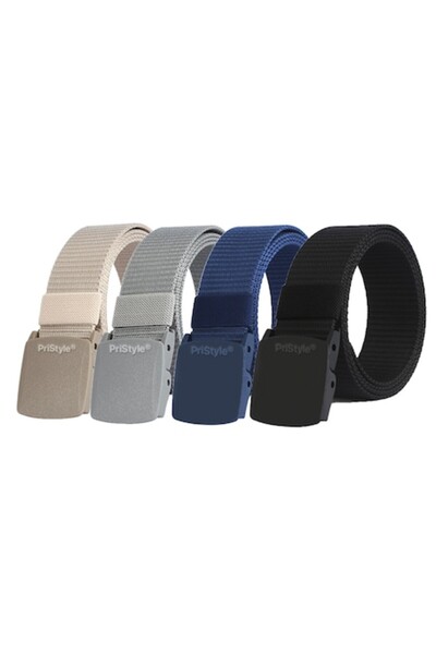 PriStyle Set of 4 Men's & Kids' Nylon Belts, Quick-Release Plastic Buckle, Ad...