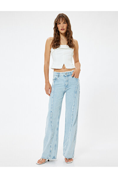 Koton Широкі джинси з кишенями, асиметричними швами та бахромою - Bianca Wide Leg Jeans