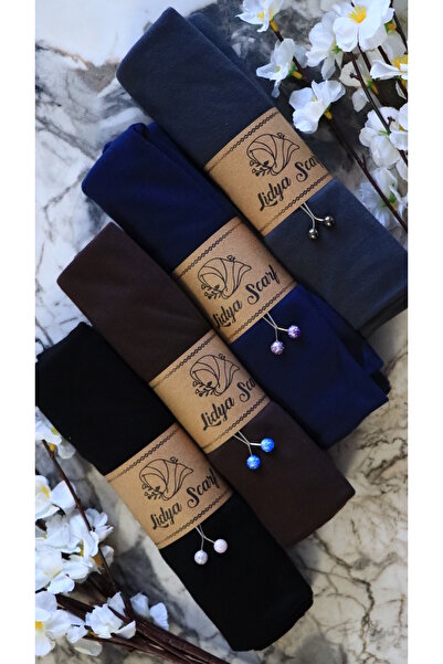 Lidya Şal Yumuşak Dokulu Jersey Penye Şal Seti Şal Klipsi Hediyeli (SİYAH ACI...