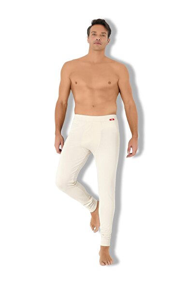 Jiber Men's Ecru Heated Thermal Underwear Bottom Leggings