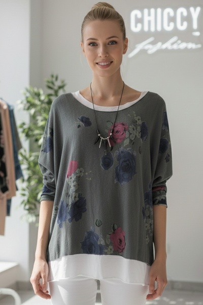 Chiccy Italian Khaki Pool Collar Long Sleeve Patterned Thin Two-Piece Set Sleeveless Combed Cotton Casual Knitwear Blouse 70 65