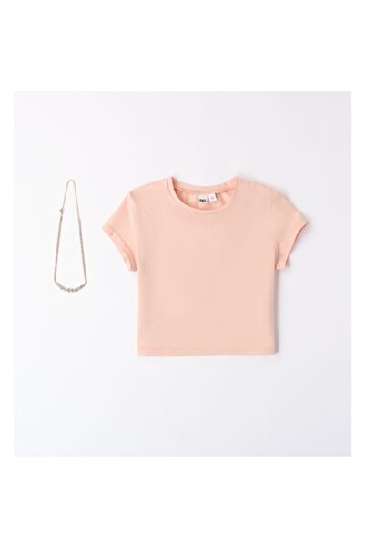 İDO I Do - Tricou pentru fete cu colier asortat, Piersică, mărimea 164-170 cm