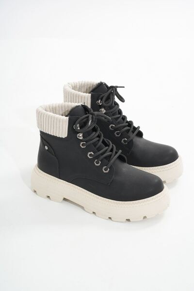 Zerenyus Zri̇n-2045 Premium Black-Beige Lace-Up Women's Casual Boots