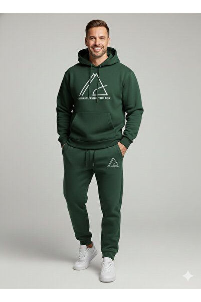 NİCE Σετ αθλητικής φόρμας με κουκούλα Premium με τρεις κλωστές, βαμβακερή επένδυση, Motivational B με τύπωμα Sports Men O oversized