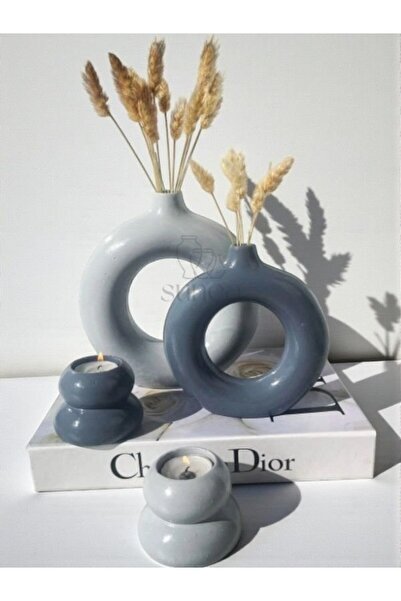 Sunea Dekoratif 2'li Halka Vazo Set, 2'li Mumluk set, Donut Vazo Set