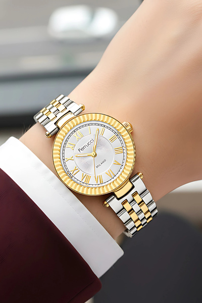 Ferrucci Steel Cord Steel Case Women Wrist Watch Silver-Gold Sdfer184