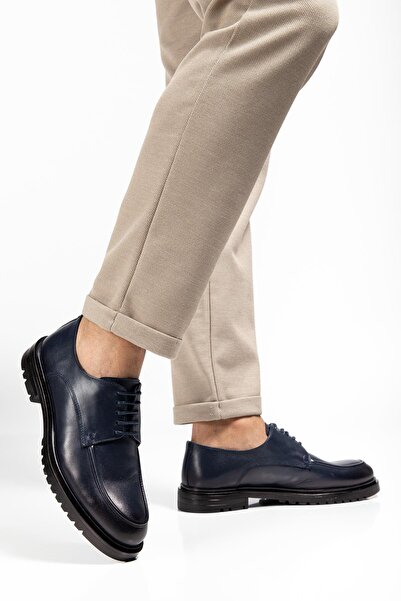 Dilimler Ayakkabı Ανδρικά κλασικά παπούτσια από γνήσιο δέρμα Navy Blue με θερμοσόλα με κορδόνια