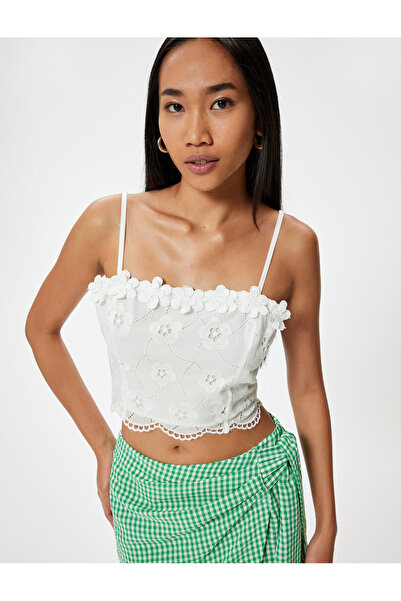 Koton Bustieră Floral Fisto Crop slim fit cu bretele subțiri