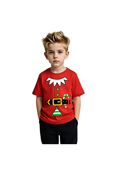 PRINTSHOP4ME Christmas Kids Boys Elf T-Shirt – Round Neck Short Sleeve Soft C...