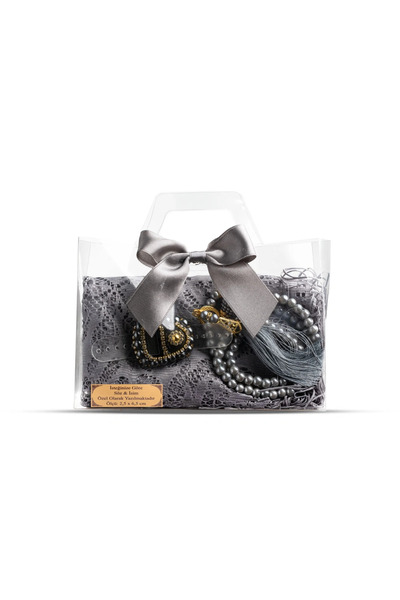 Hayrat Neşriyat Tasbih + Lace Shawl + Zikirmatik Gift Set (with Acetate Box, Grey)
