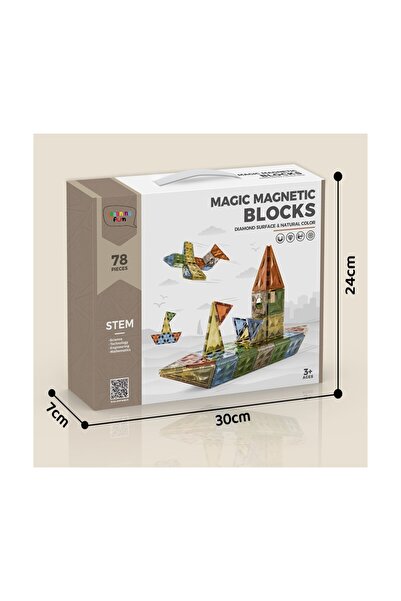 LEARNING FUN Manyetik Oyuncak Manyetik Blok Seti Stem Oyuncak 78 Parça Diamond Magic Magnetic Blocks