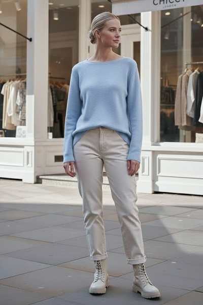 Chiccy Tricotaj casual supradimensionat cu mânecă lungă, cu gât barcă, albastru bebeluș, 66 68