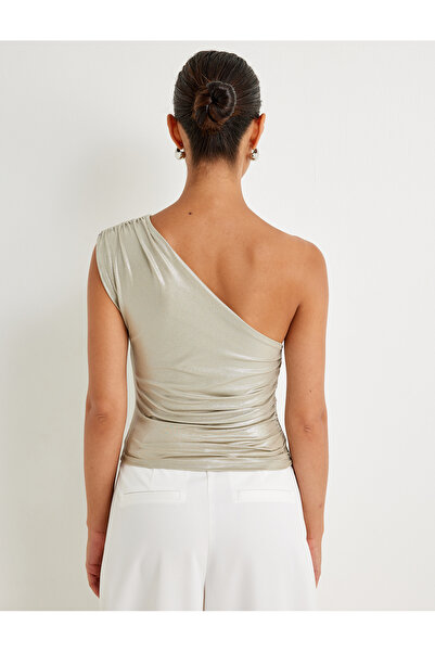 Koton Γυαλιστερό μπλουζάκι με έναν ώμο με λεπτομέρεια ντραπέ