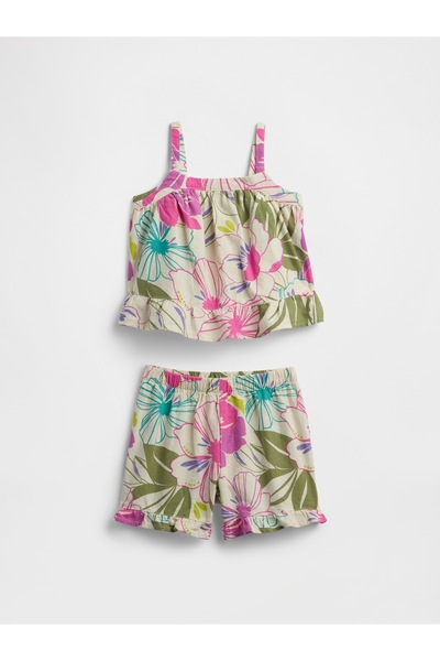 GAP Kız Bebek Çok Renkli Çiçek Desenli Keten Karışımlı Outfit Set
