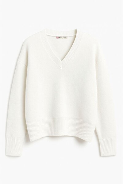 Mixray 6996 women's v-neck soft knit sweater - bone