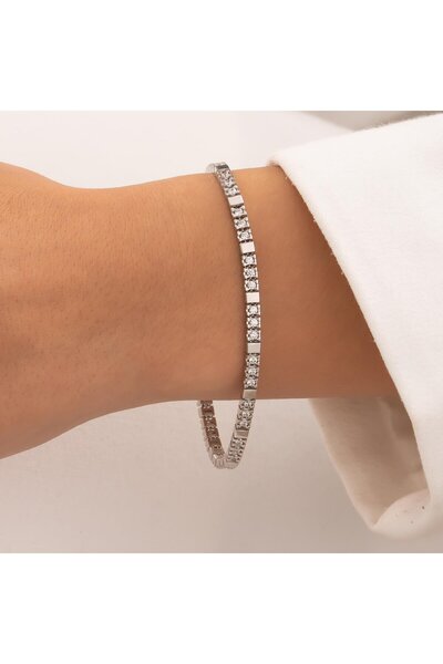 H.M Hakan Mücevherat Taşlı 14 Ayar Beyaz Altın Bileklik