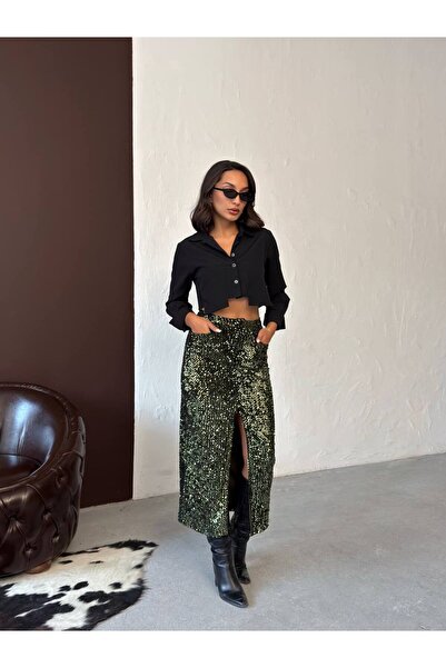 Lady Pixie Fusta midi cu paiete cu detaliu cu fante pentru femei