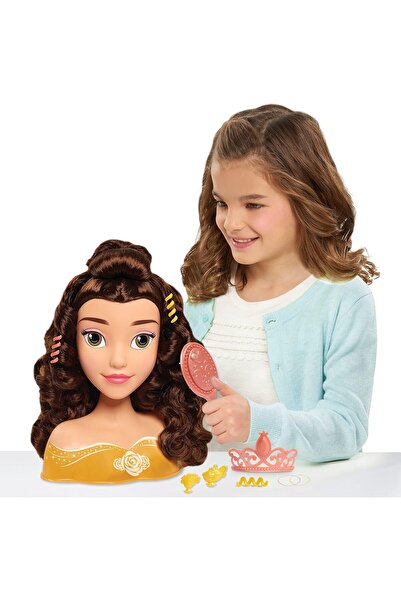 Disney Princess Belle Styling Head, Brown Hair, 10-Piece Pretend Play Set