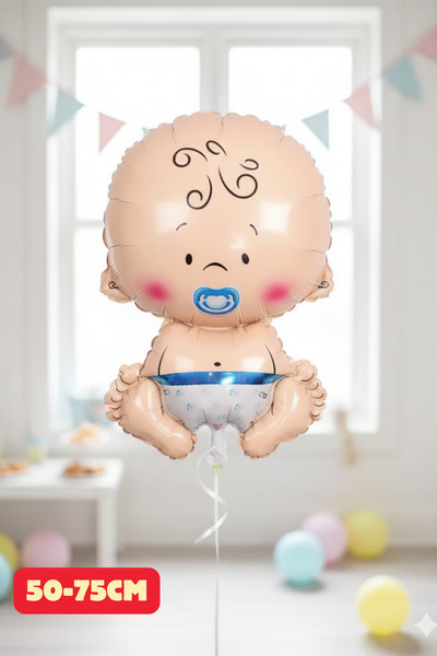 Baloncu Dede Erkek Çocuk Folyo Balon Baby Shower Parti Cinsiyet Belirleme Cin...