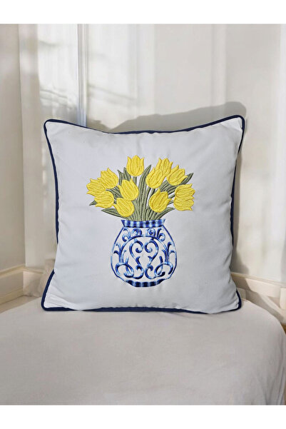 NAKIŞ HOME DESİGN Blue White Embroidered Vase with a Rose and Lavender Collec...