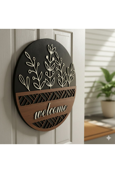 Home Welcome Hoşgeldiniz Kapı Süsü Ahşap 3 Katmanlı