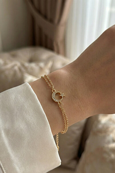 Modex Crystal Stone Embroidered Minimal Moon Star Bracelet (17+5cm)