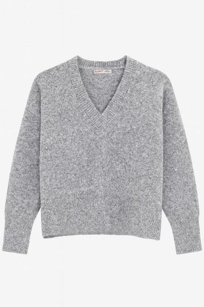 Mixray 6996 women's v-neck soft knit sweater - grey