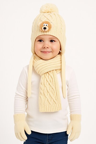 gigigiyim Teddy Bear Patterned 3-Piece Children's Beanie Set