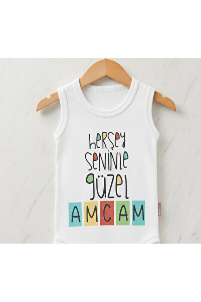 Babix Unisex Bebek Krem Her Şey Seninle Güzel Amcam Yazılı Zıbın Çıtçıtlı Badi