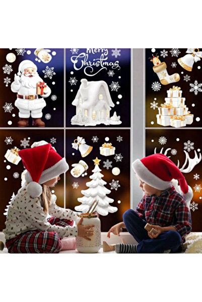 Inovius Sticker Perete Autocolant Mos Craciun, Ren, Om de Zapada, Fulgi, 9 bu...