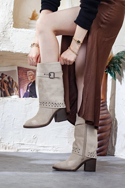 Adım Adım Γυναικείες μεταλλικές μπότες με τακούνι κάτω από το γόνατο