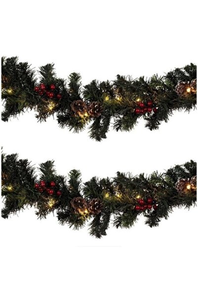 AB HOMES Ghirlandă decorativă de Crăciun AB Homes, verde, fructe de pădure roșii și conuri, 2,7x8 cm