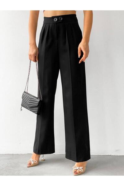 HA-KA GİYİM Women's Palazzo Pants Imported Fabric Polyviscose Pleated 2 Buttons High Quality Product Does Not Fade