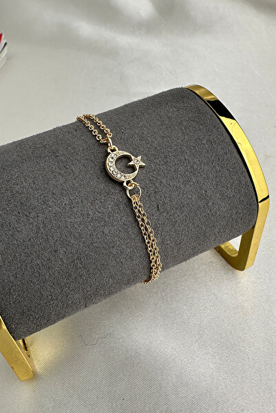 Modex Crystal Stone Embroidered Minimal Moon Star Bracelet (17+5cm)