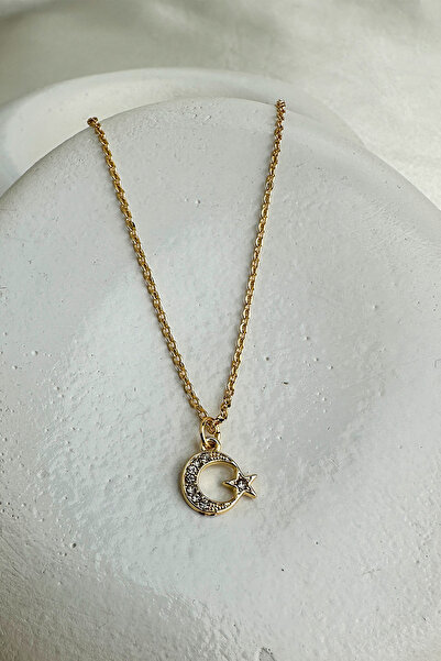 Modex Thin Chain Stone Minimal Moon Star Necklace (40+5cm)