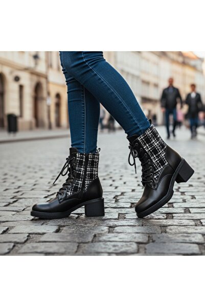 OEM Women's fur boots, flexible, with thick heel, eco-leather and textile material, A10390