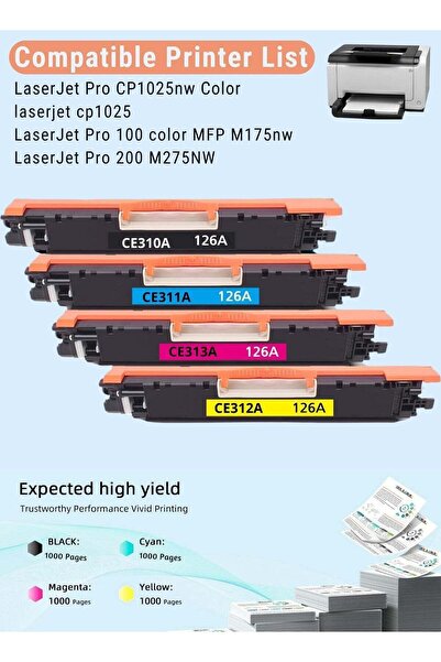 genernic Toner Set 126A (CE310A-CE313A) - 4 Colors - Compatible with HP LaserJet Pro CP1025nw/M175nw/M275nw