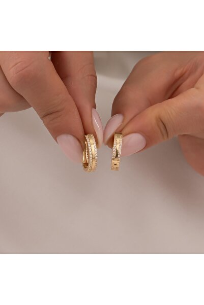 hakan mücevherat Taşlı Halka Küpe 14 Ayar Altın