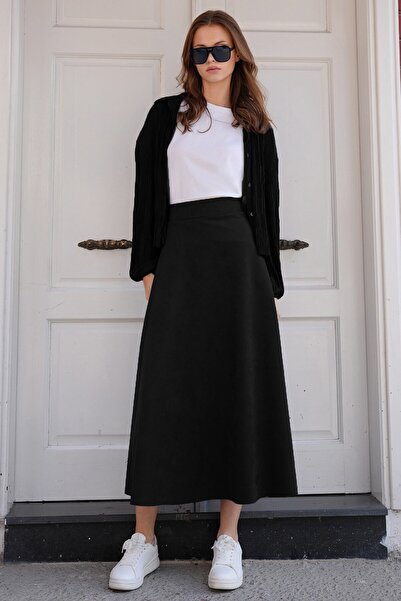 VAGGON Μίντι φούστα με υφή σουέτ με φαρδιά κοπή